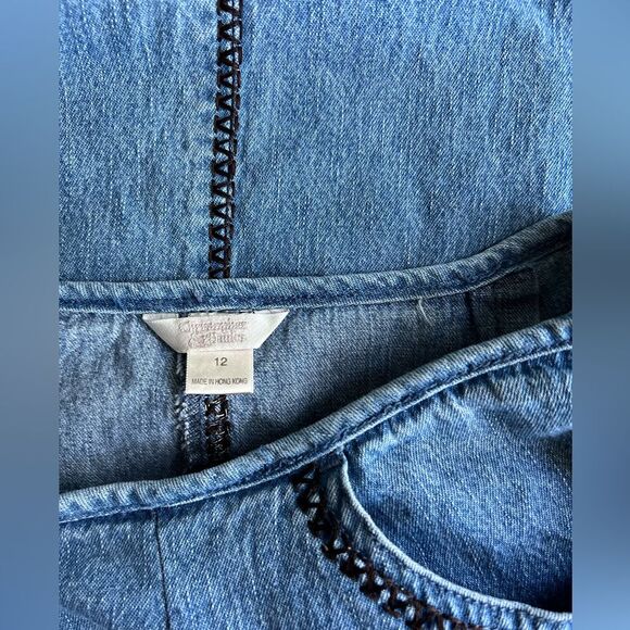 Vintage 90s Whipstitch Denim Midi Skirt Panel Stitch Detail Side Slit L - Picture 9 of 15